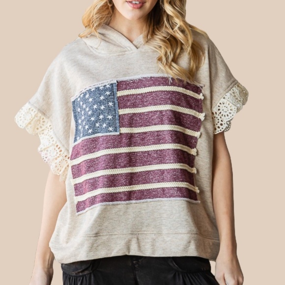 Oli & Hali Tops - Oli & Hali USA Flag Hoodie Sweatshirt Women's Top with Lace Detail 90’s #SC5